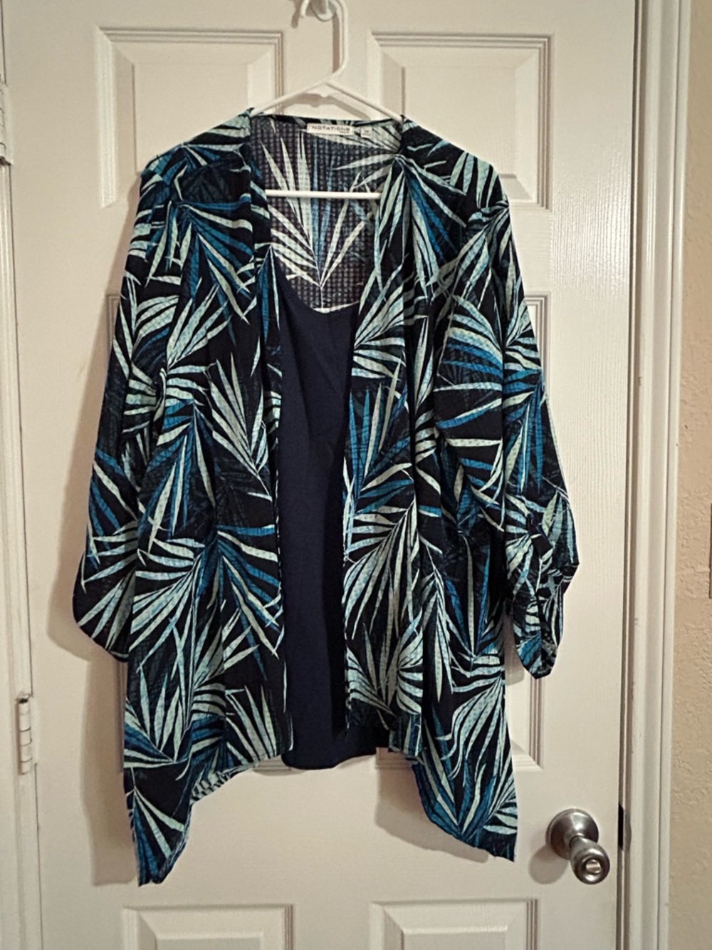 Notations Tropical Leaf Duster in Navy & Teal